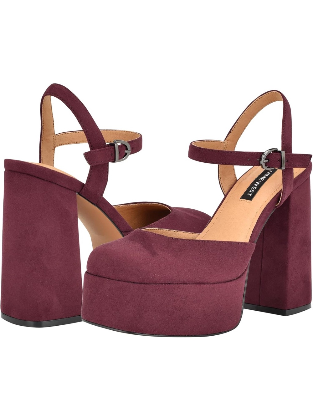 NWOT Nine West Burgundy Platform Ankle-Strap Heels